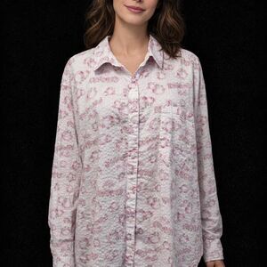 Aerie Wicked Shirt XL Pink White Button Up Seersucker Romantic Floral Indie New